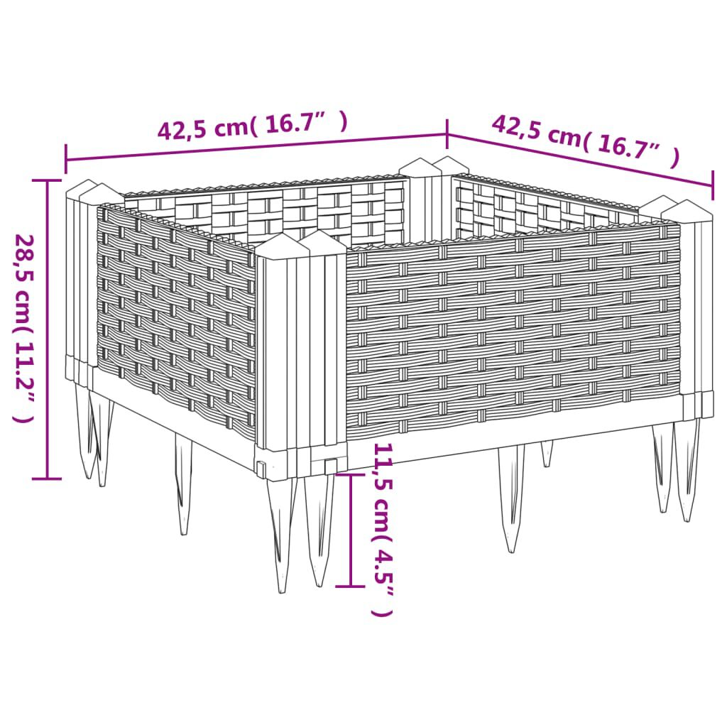 vidaXL Ζαρντινιέρα με Πασσάλους Αν.Γκρι42,5x42,5x28,5εκ Πολυπροπυλένιο