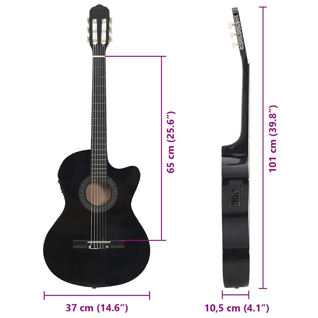vidaXL Κιθάρα Western Classical Cutaway Μαύρη με Ισοσταθμιτή 6 Χορδές