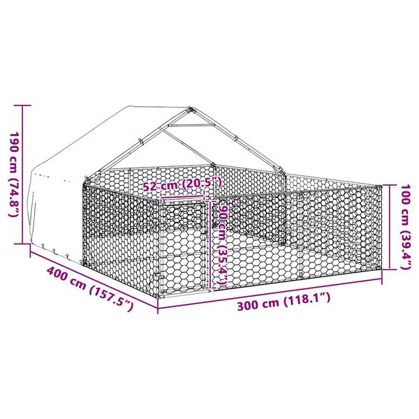 vidaXL Κλουβί Σκύλου Εξωτερ. Χώρου με τρεχάλα 4x3x1,9μ. Γαλβαν. Ατσάλι