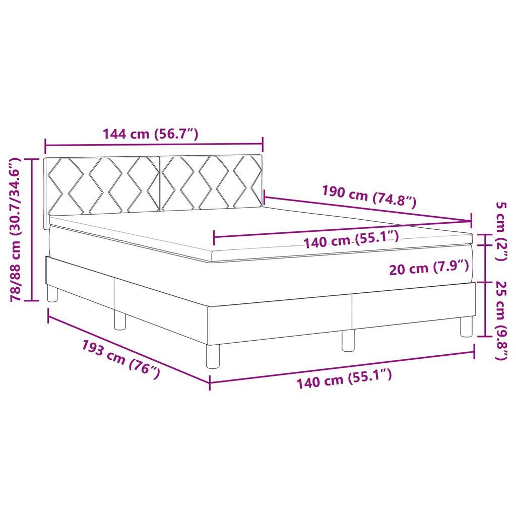 vidaXL Κρεβάτι με Σπίνες και Στρώμα Μπλε 140x190 εκ. Ύφασμα