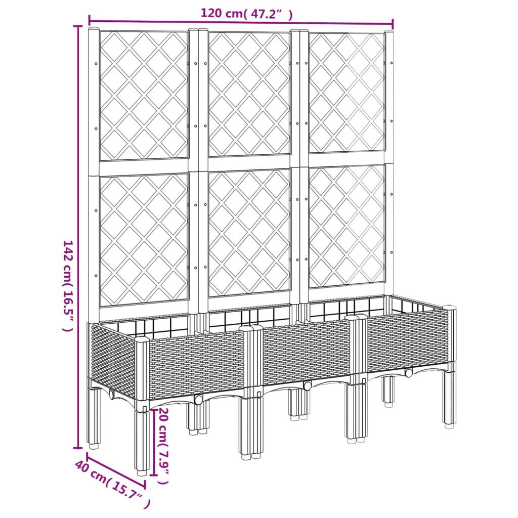 vidaXL Ζαρντινιέρα Κήπου με Καφασωτό Καφέ 120 x 40 x 142 εκ. από PP