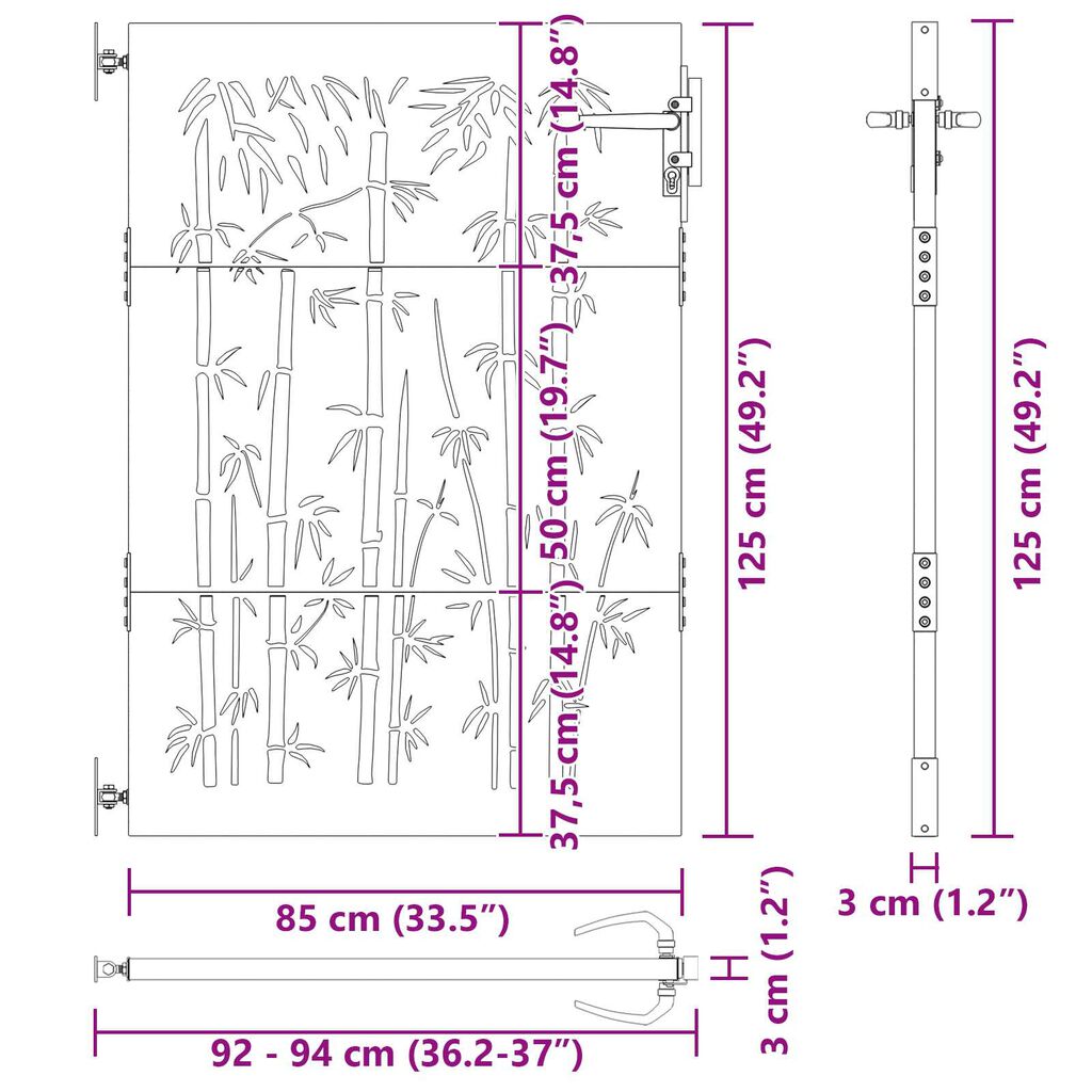 vidaXL Πύλη Κήπου Μαύρο 105 x 125 cm Ατσάλι με Επικάλυψη Πούδρας