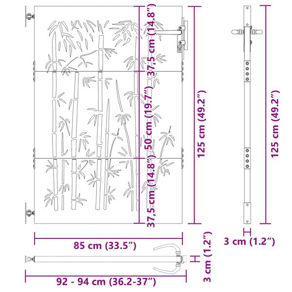 vidaXL Πύλη Κήπου Μαύρο 105 x 125 cm Ατσάλι με Επικάλυψη Πούδρας
