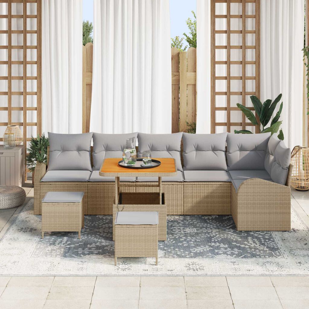 vidaXL Σετ Καναπέ Κήπου με μαξιλάρι 9 pcs Μπεζ Πολυ ράταν