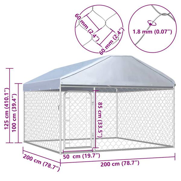 vidaXL Κλουβί Σκύλου Εξωτερικού Χώρου 200 x 200 x 135 εκ. με Στέγαστρο