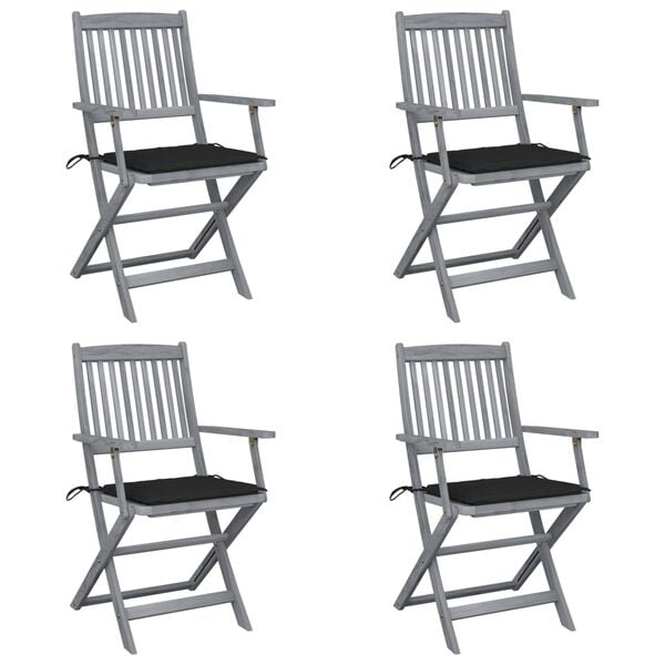 vidaXL Καρέκλες Εξωτ. Χώρου Πτυσ. 4 τεμ Μασίφ Ξύλο Ακακίας & Μαξιλάρια