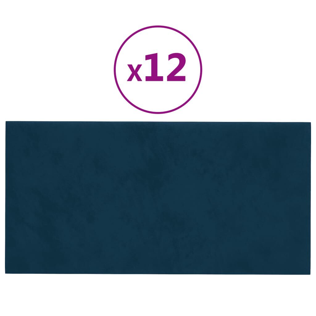 vidaXL Πάνελ Τοίχου 12 τεμ. Μπλε 30 x 15 εκ. 0,54 μ² Βελούδινα