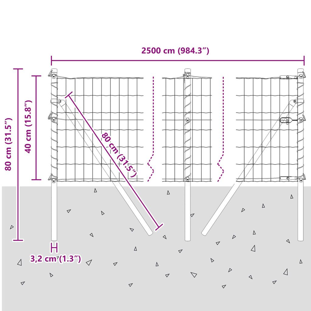 vidaXL Euro Fence με 13 Πόλους 0.4x25 μ Γαλβανισμένος Χάλυβας Πράσινος