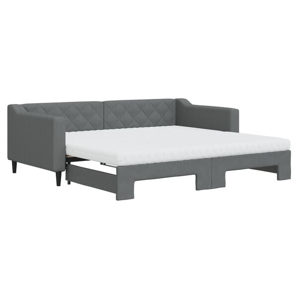 vidaXL Καναπές Κρεβάτι Συρόμενος Σκούρο γκρι 90x190 εκ Ύφασμα Στρώματα