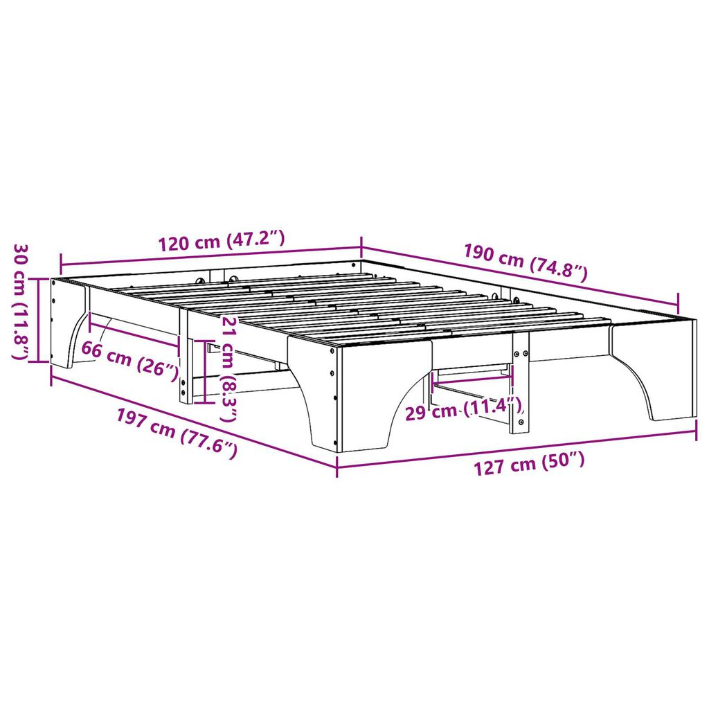 vidaXL Κρεβάτι Λευκό Αντοχής ξύλο 120 x 190 cm Κρεβάτι Ορθογώνιο