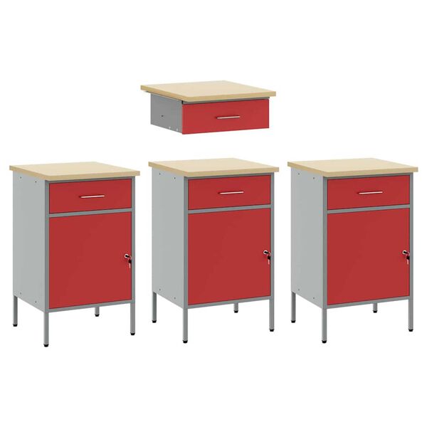 vidaXL Ντουλάπα Εργασίας με συρτάρι 4 pcs Κόκκινο 200 x 55 x 85 εκ