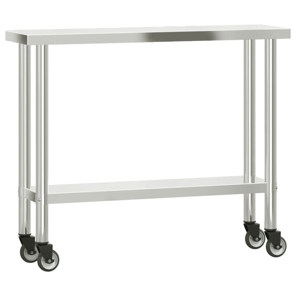vidaXL Πάγκος Εργασίας Κουζίνας με Ράφι 110x30x150 εκ. Ανοξείδ. Ατσάλι
