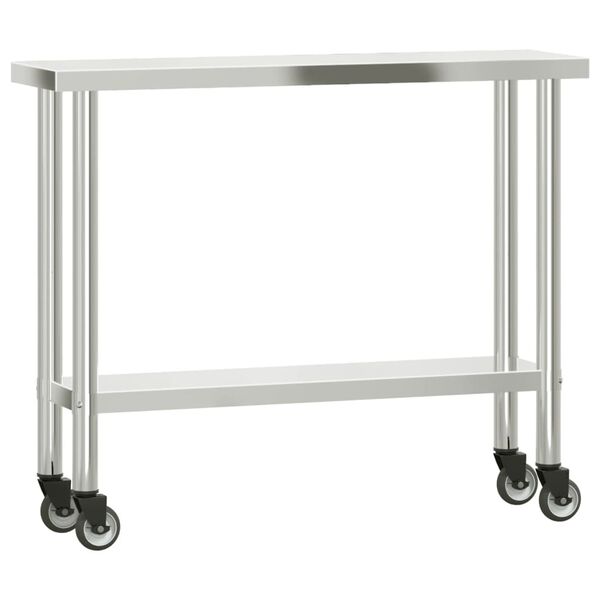 vidaXL Πάγκος Εργασίας Κουζίνας με Ράφι 110x30x150 εκ. Ανοξείδ. Ατσάλι