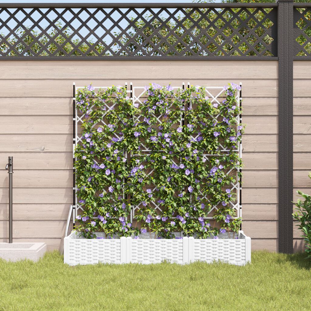 vidaXL Γλάστρα Κήπου με Πλέγμα 3 τμχ Λευκή 120x40x125.5 εκ