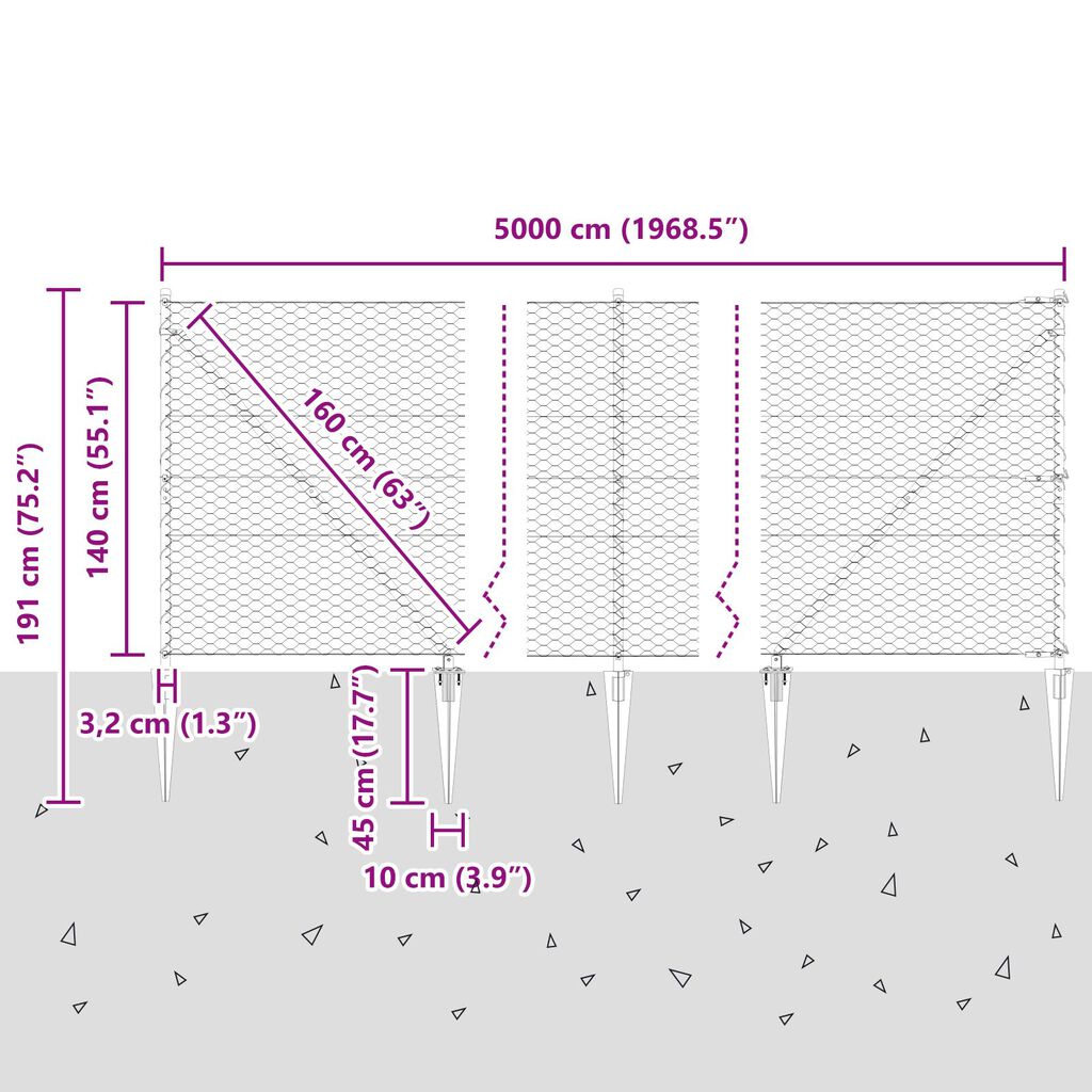 vidaXL Φράχτης Εξάγωνος Πράσινος 1.4x50 μ Χάλυβας