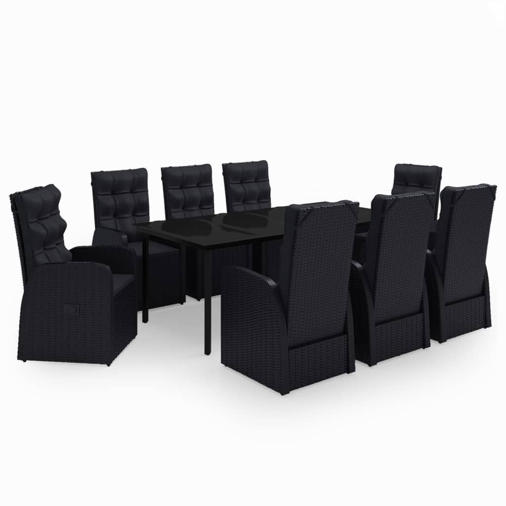 vidaXL Σετ Τραπεζαρίας Κήπου 9 τεμ Μαύρο με Μαξιλάρια