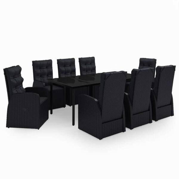vidaXL Σετ Τραπεζαρίας Κήπου 9 τεμ Μαύρο με Μαξιλάρια