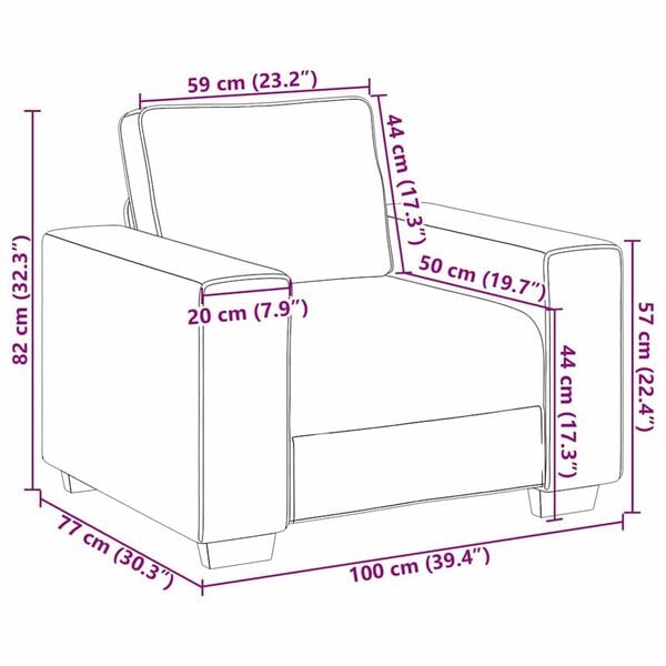 vidaXL Καναπές με μαξιλάρι Μπορντό 100 x 77 x 82 εκ ύφασμα