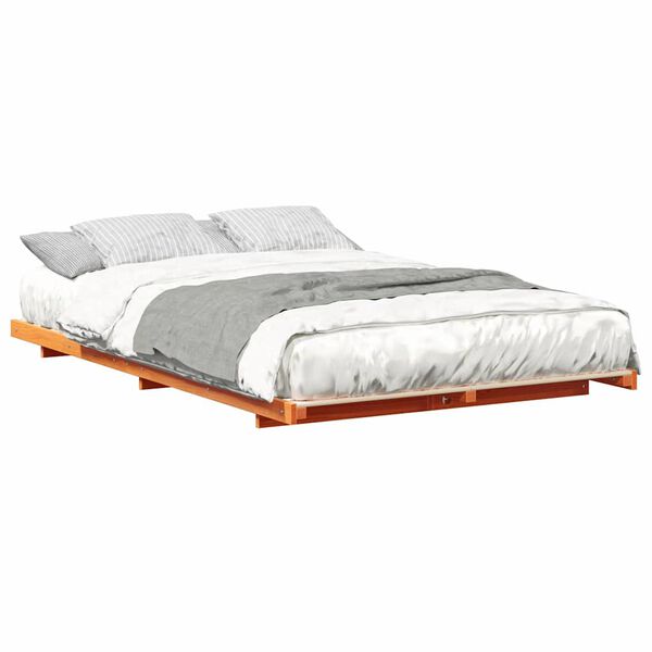 vidaXL Κρεβάτι δαπέδου Καφέ κεριού 140 x 190 cm Μασίφ ξύλο πεύκου
