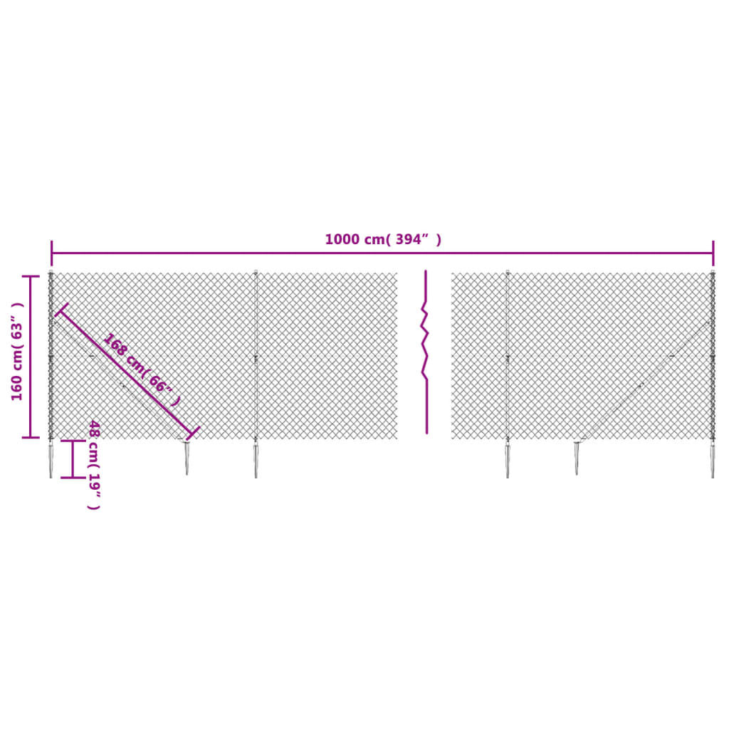 vidaXL Συρματόπλεγμα Περίφραξης Ανθρακί 1,6 x 10 μ. με Καρφωτές Βάσεις