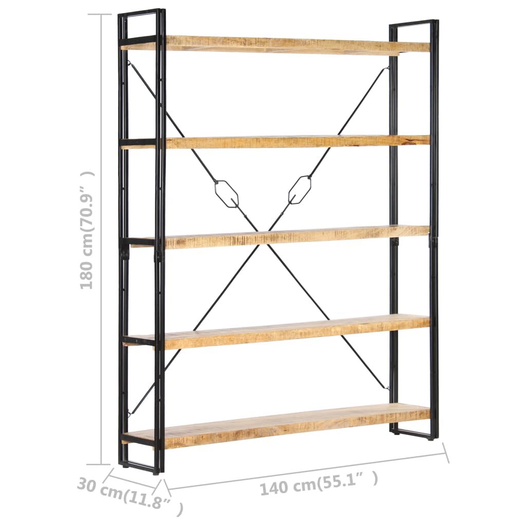 vidaXL Βιβλιοθήκη με 5 Επίπεδα 140 x 30 x 180 εκ. Μασίφ Ξύλο Μάνγκο