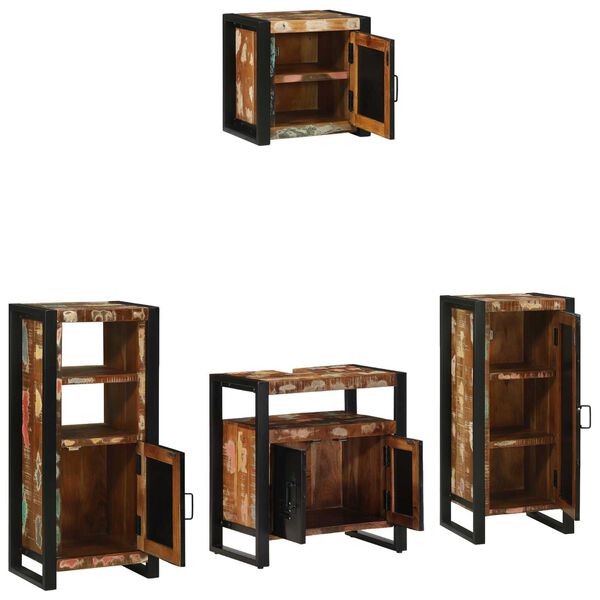 vidaXL Σετ Επίπλων Μπάνιου 4 pcs Πολύχρωμο Στερεό ανακτημένο ξύλο