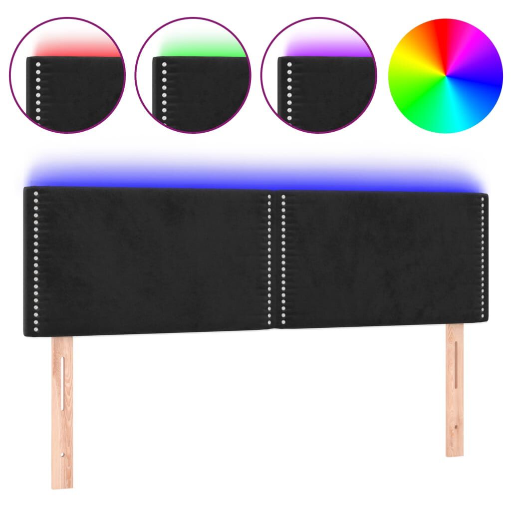 vidaXL Κεφαλάρι Κρεβατιού LED Μαύρο 144x5x78/88 εκ. Βελούδινο