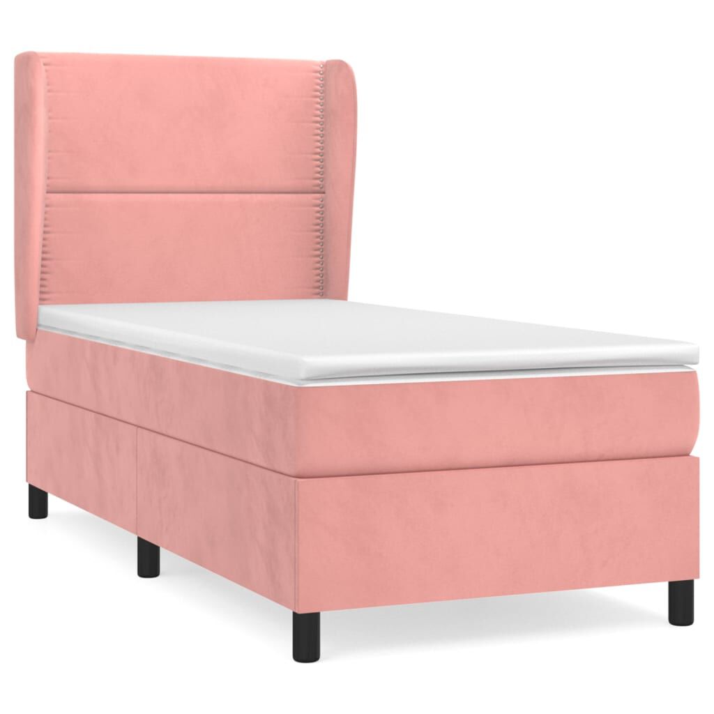vidaXL Κρεβάτι Boxspring με Στρώμα Ροζ 90x200 εκ. Βελούδινο