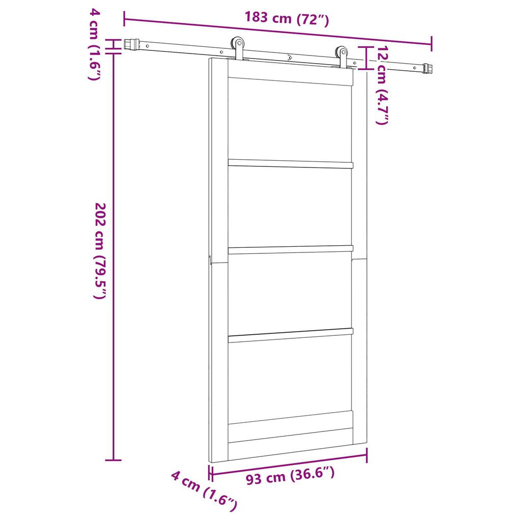 vidaXL Σετ Συρόμενης Πόρτας Φυσικό και μαύρο 93 x 202 cm