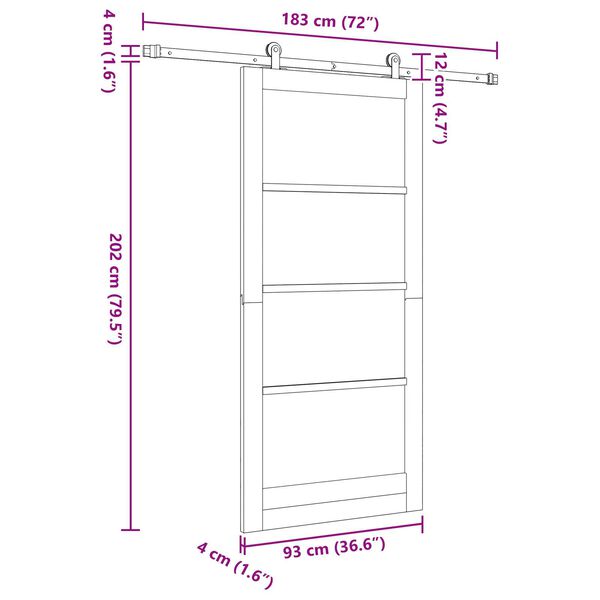 vidaXL Σετ Συρόμενης Πόρτας Φυσικό και μαύρο 93 x 202 cm