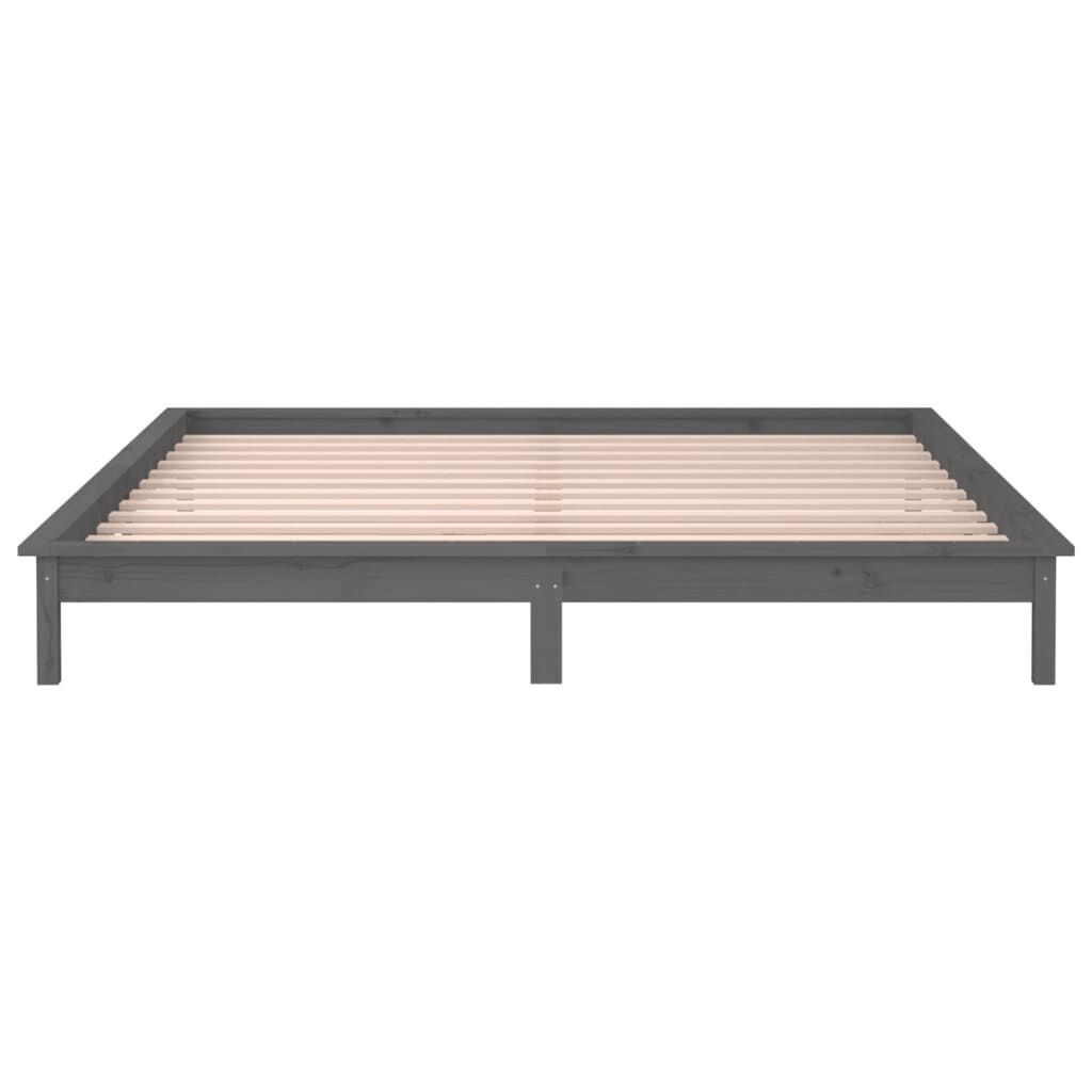 vidaXL Πλαίσιο Κρεβατιού με LED Γκρι 135 x 190 εκ. Διπλό Μασίφ Ξύλο
