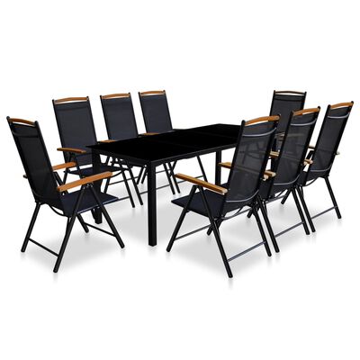 vidaXL Σετ Τραπεζαρίας Εξ.Χώρου με Πτυσ.Καρέκλες 9 τεμ Μαύρο Αλουμίνιο