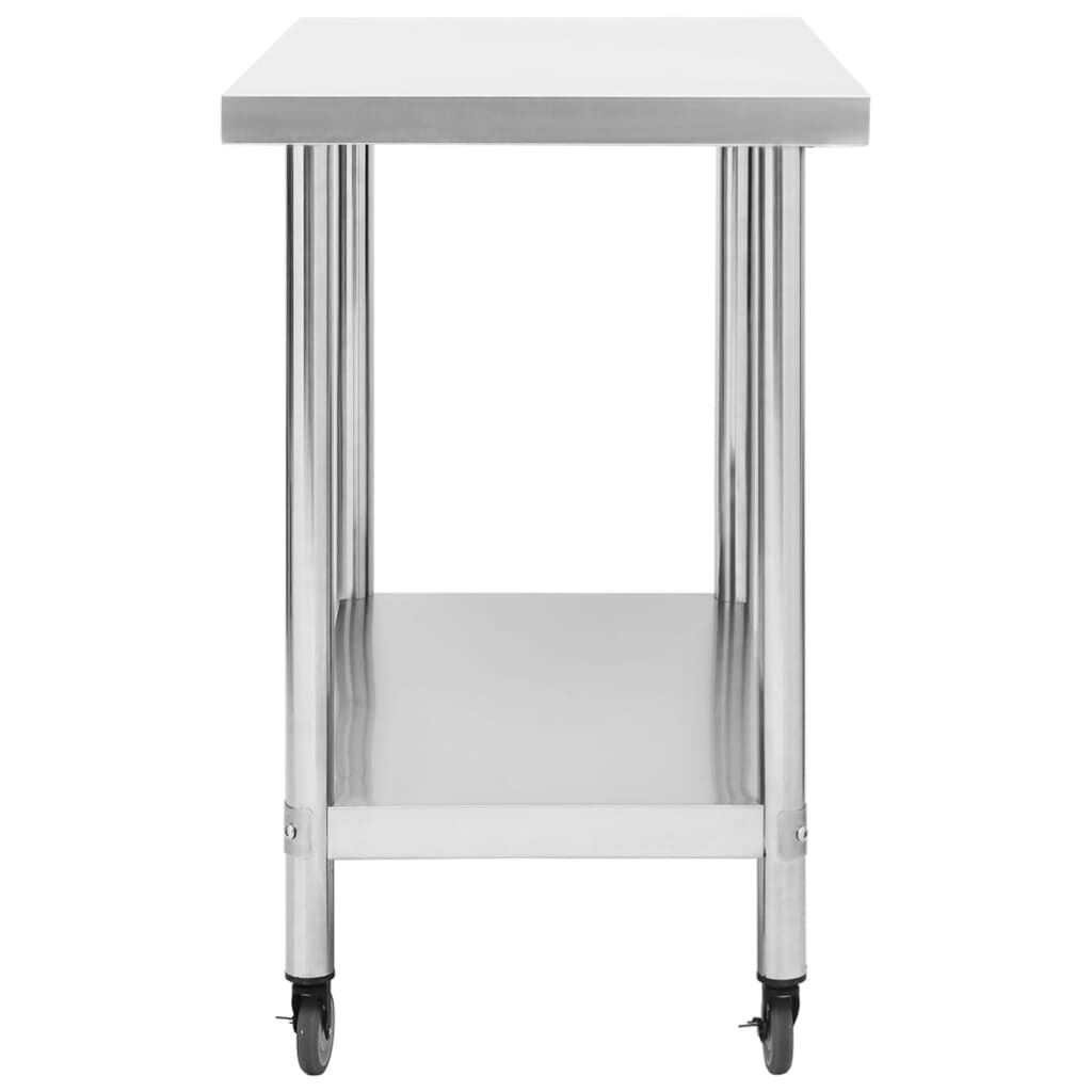 vidaXL Πάγκος Εργασίας Κουζίνας με Ροδάκια 100x45x85εκ Ανοξείδ. Ατσάλι