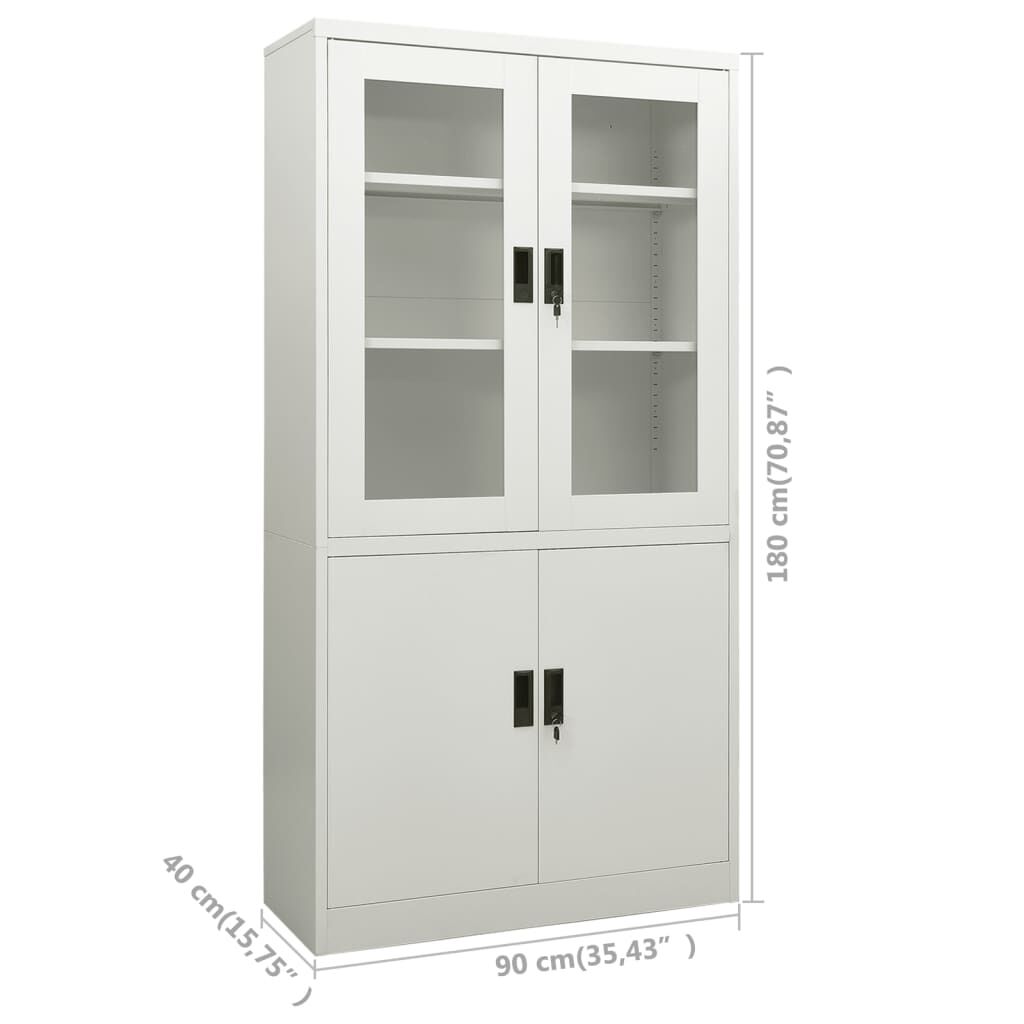 vidaXL Ντουλάπα Γραφείου 90 x 40 x 180 εκ. Ανοιχτό Γκρι Ατσάλινη