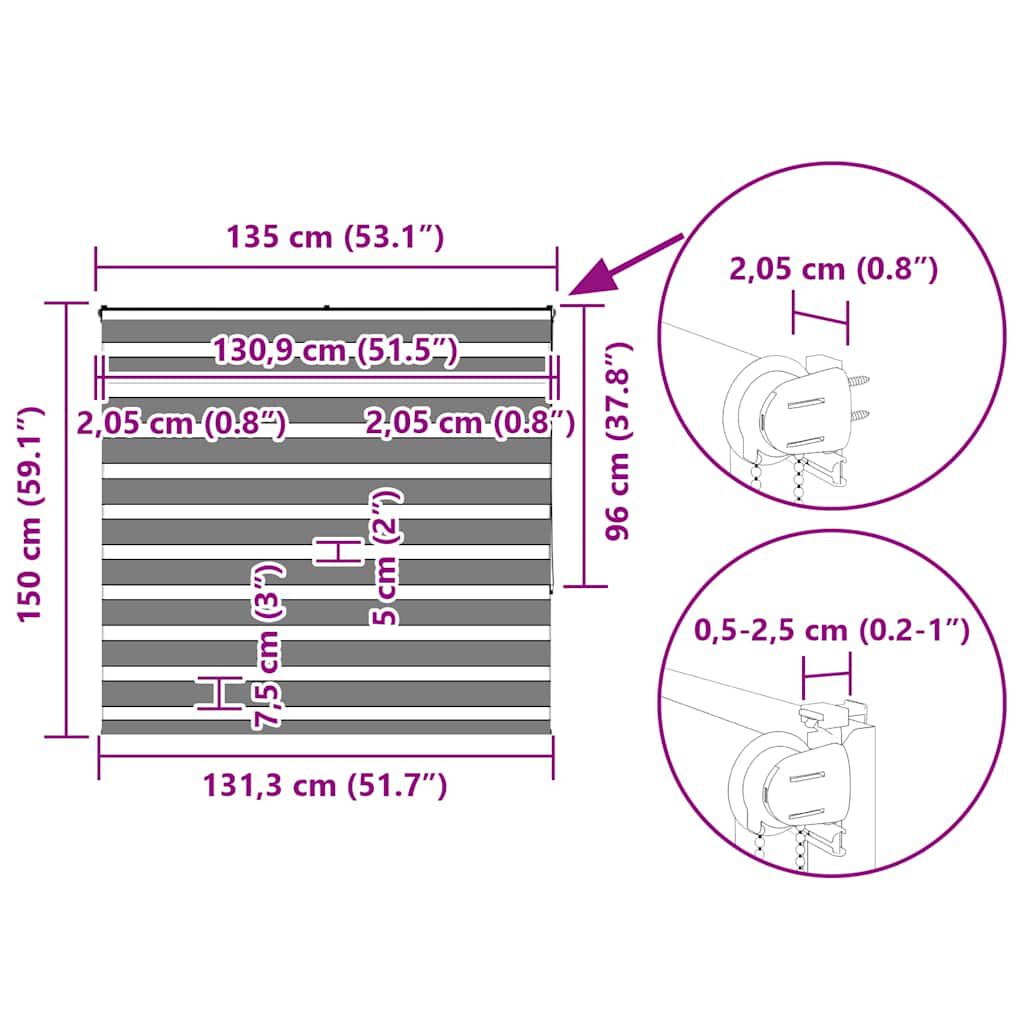 vidaXL Ζέβρα τυφλή Μαύρο Πλάτος υφάσματος 130,9 εκ. Πολυεστέρας