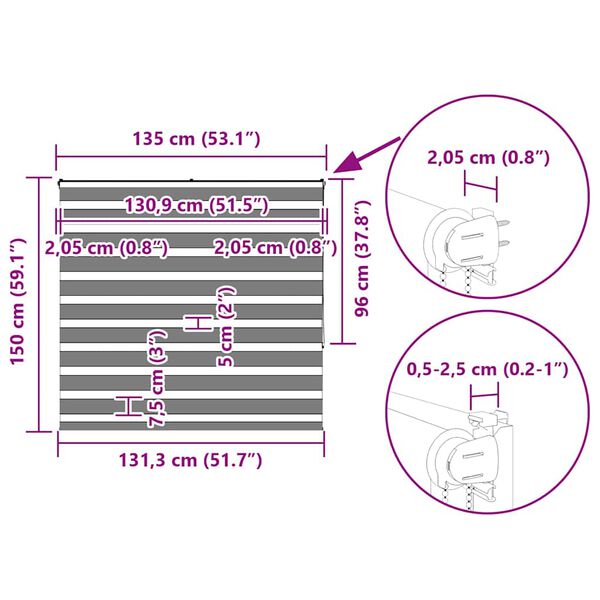 vidaXL Ζέβρα τυφλή Μαύρο Πλάτος υφάσματος 130,9 εκ. Πολυεστέρας