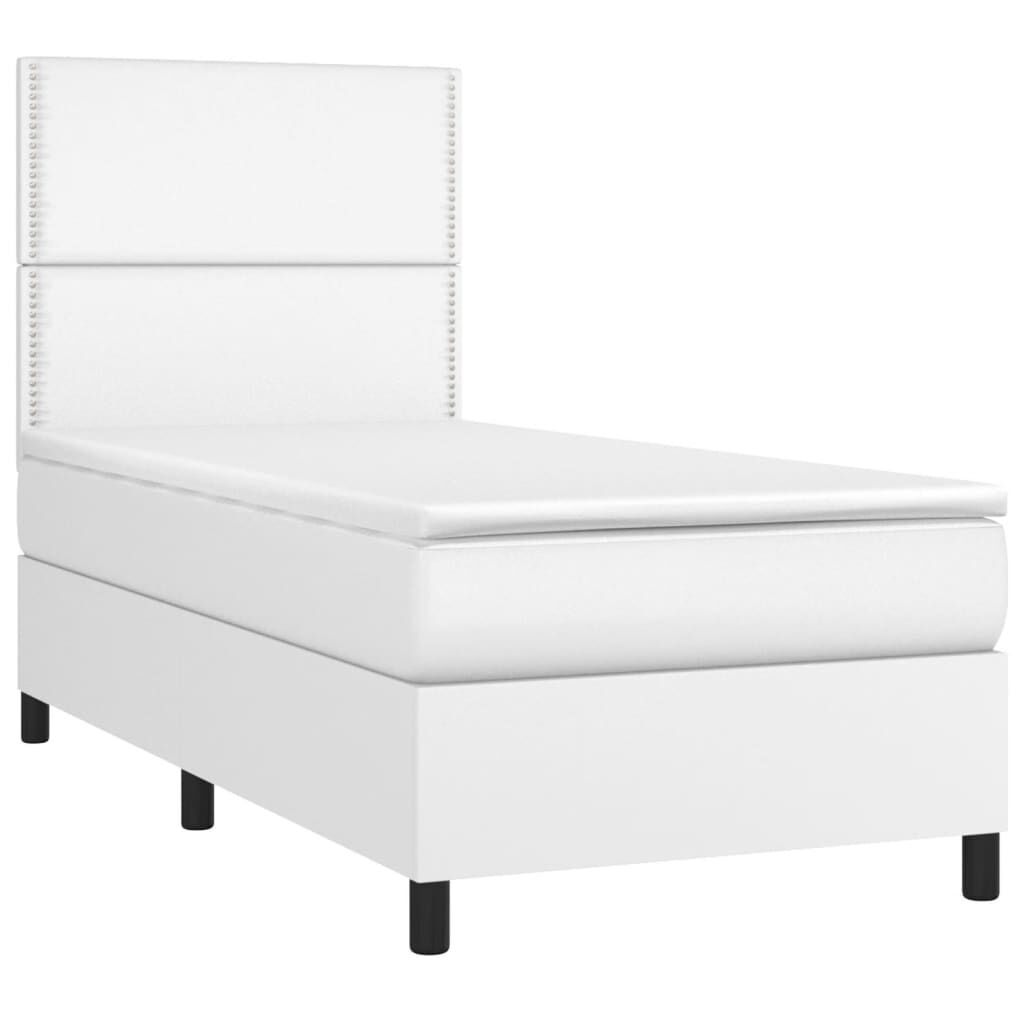 vidaXL Κρεβάτι Boxspring με Στρώμα & LED Λευκό 90x190 εκ. Συνθ. Δέρμα