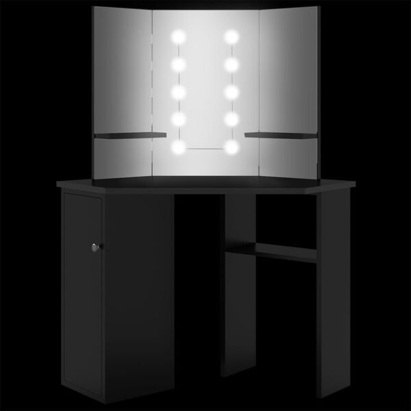 vidaXL Μπουντουάρ Γωνιακό με LED Μαύρο 111 x 54 x 141,5 εκ.