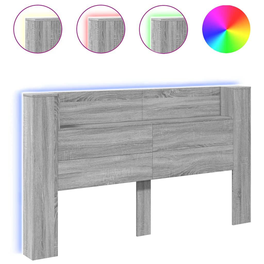 vidaXL Κεφαλάρι με Αποθηκ. Χώρο & LED Γκρι Sonoma 180x16,5x103,5 εκ.