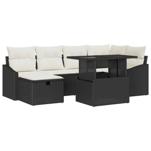 vidaXL Σετ Καναπέ Κήπου με μαξιλάρι 7 pcs Μαύρο Πολυ ράταν