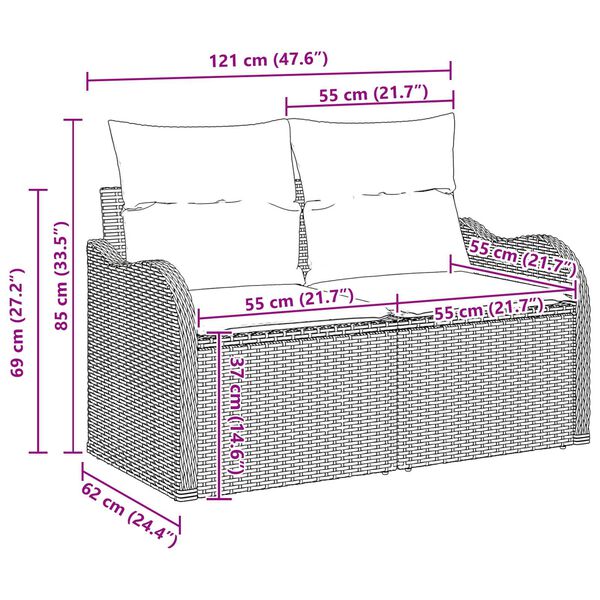 vidaXL Σετ Σοφάκι Κήπου 9 pcs Μαύρο Μεγάλο Ρατάν, Ξύλο