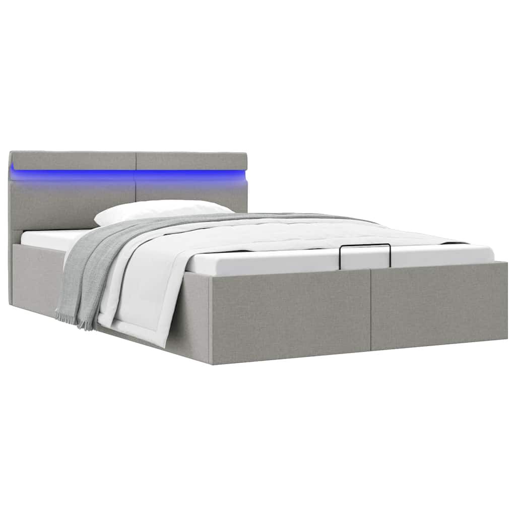 vidaXL Πλαίσιο Κρεβατιού με Αποθ. Χώρο/LED Αν. Γκρι 120x200 εκ. Ύφασμα
