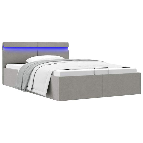vidaXL Πλαίσιο Κρεβατιού με Αποθ. Χώρο/LED Αν. Γκρι 120x200 εκ. Ύφασμα