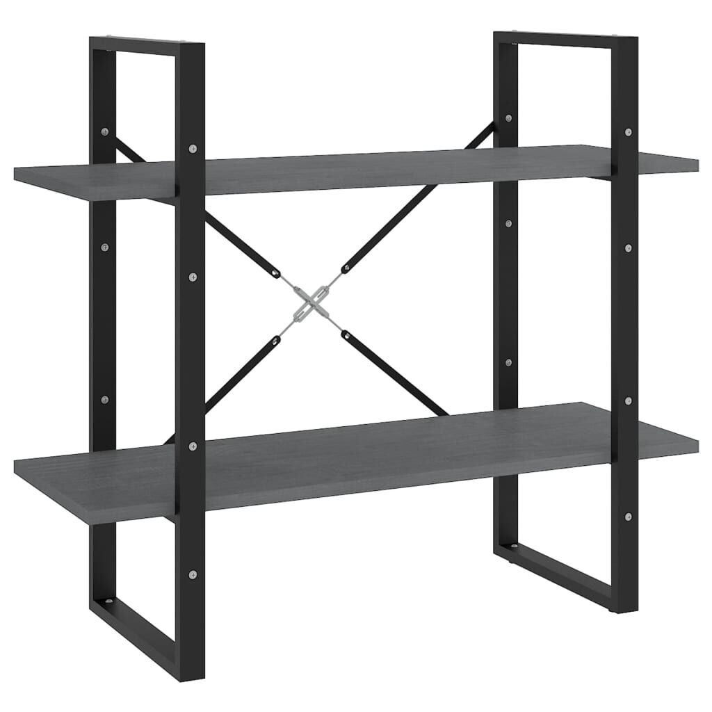 vidaXL Βιβλιοθήκη με 2 Ράφια Γκρι 80 x 30 x 70 εκ. Μασίφ Ξύλο Πεύκου