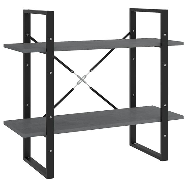 vidaXL Βιβλιοθήκη με 2 Ράφια Γκρι 80 x 30 x 70 εκ. Μασίφ Ξύλο Πεύκου