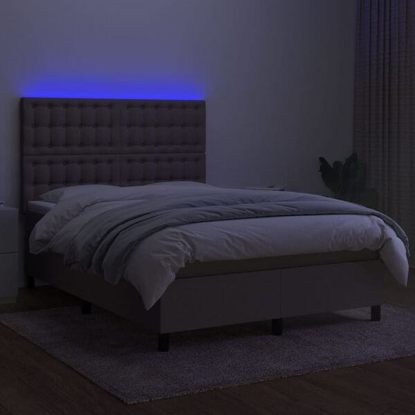 vidaXL &Kappa;&rho;&epsilon;&beta;ά&tau;&iota; Boxspring &mu;&epsilon; &Sigma;&tau;&rho;ώ&mu;&alpha; & LED Taupe 140x200 &epsilon;&kappa;. &Upsilon;&phi;&alpha;&sigma;&mu;ά&tau;&iota;&nu;&omicron;