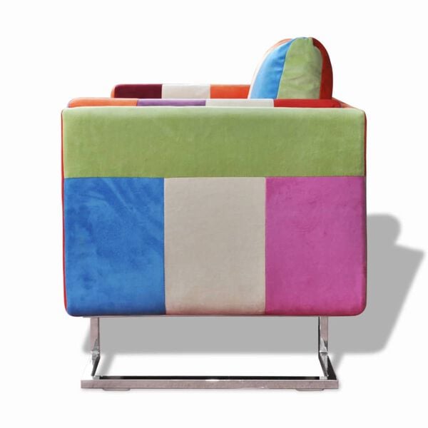 vidaXL Πολυθρόνα Cube με Σχέδιο Patchwork και Πόδια Χρωμίου Υφασμάτινη
