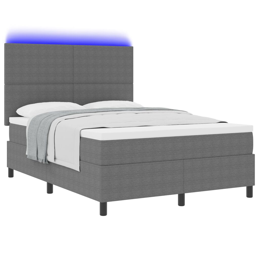 vidaXL Κρεβάτι με Στήριξη & LED Φως Γκρι 160x200 εκ Βελούδο