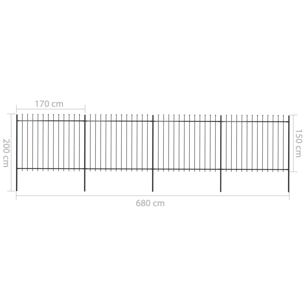 vidaXL Κάγκελα Περίφραξης με Λόγχες Μαύρα 6,8 x 1,5 μ. από Χάλυβα