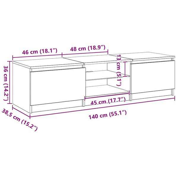 vidaXL Έπιπλο Τηλεόρασης με LED Μαύρο 140x40x36 εκ.